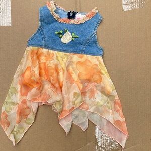 Teddy boom girls denim embroidered rose, floral flow, dress top 12mo 😍 K2